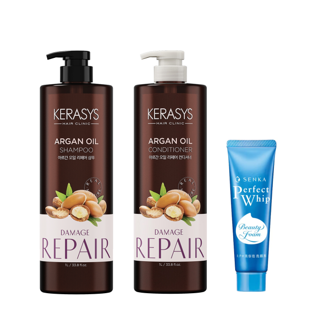 Kerasys Shampoo 1L e Condicionador 1L-Argan Oil - Cabelos Secos (Grátis SENKA - Perfect Whip A 50g)
